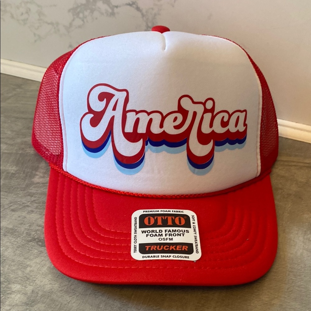 OTTO Red and White Trucker Hat with America Design